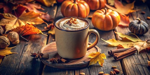Vintage Autumn Pumpkin Spice Latte Photo - Cozy Fall Drink