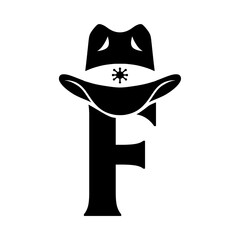 initial F with hat cowboy, Design element for logo, emblem, t shirt. Vector illustration