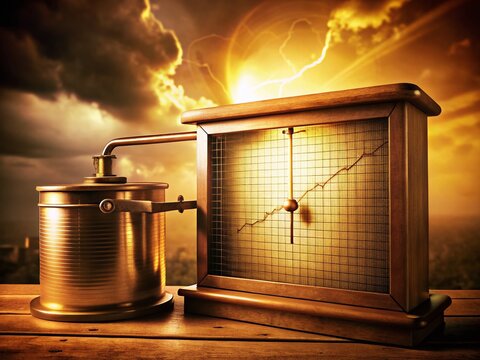 Vintage Barograph Chart Showing Sharp Pressure Drop: Financial Instability & Weather Crisis