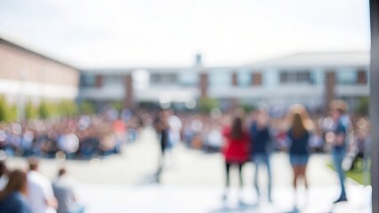 Fototapeta premium Campus Event Blur: Students attending an outdoor campus event with blurred surroundings 