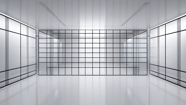 A sleek futuristic white room with a gloss.

