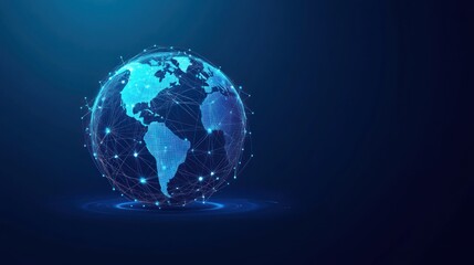 Digital Earth Illustration with Connected Nodes on Dark Background