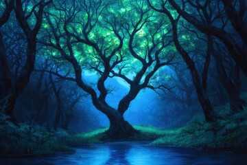 Enchanted Forest with Mystical Atmosphere and Glowing Trees