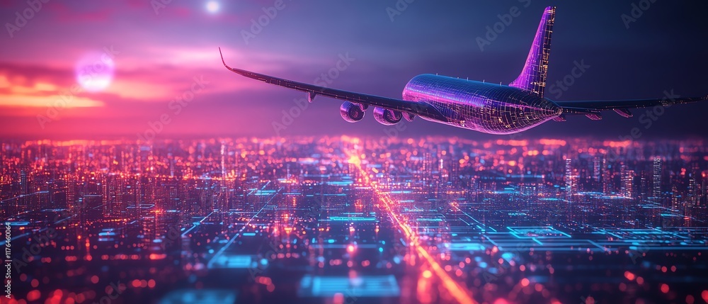 Poster digital flight booking concept with a global map and data interface in 3d rendering, showcasing a fu