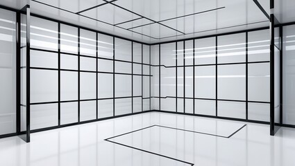 A sleek futuristic white room with a gloss.

