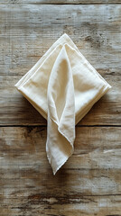 Folded Linen Napkin on Rustic Wooden Table