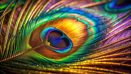 Obraz premium Vintage Close-up of a Glorious Peacock Feather, Detailed Texture and Rich Colors
