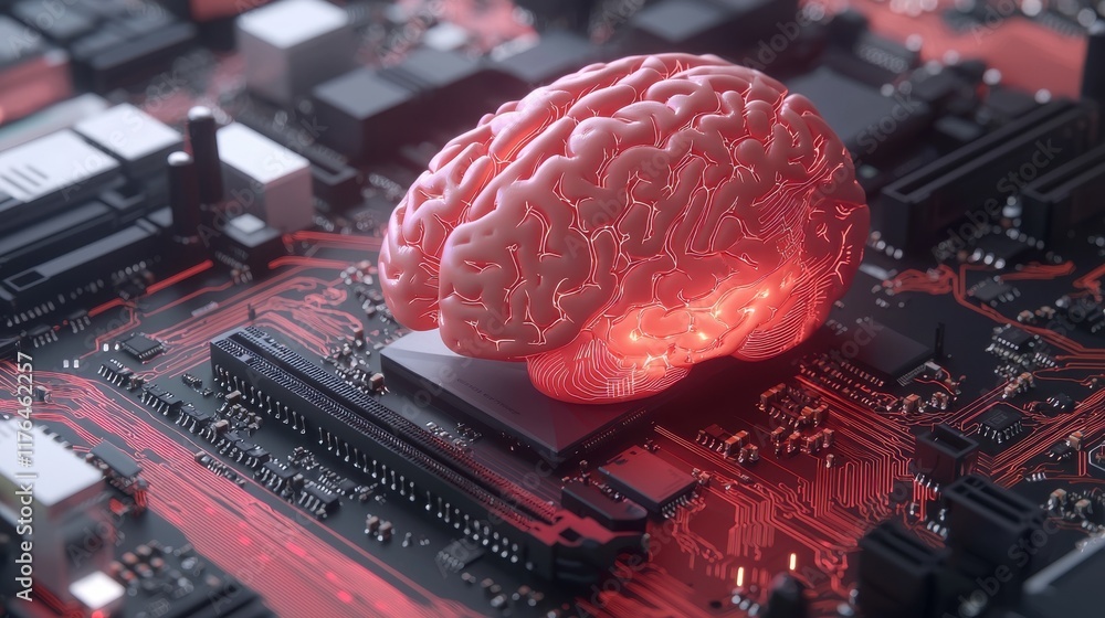 Poster artificial intelligence brain on circuit board