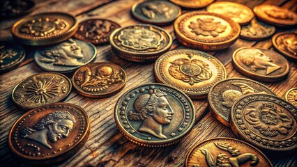 Obraz premium Vintage Coins Collection, Old British Currency, Antique Money, History, Numismatics