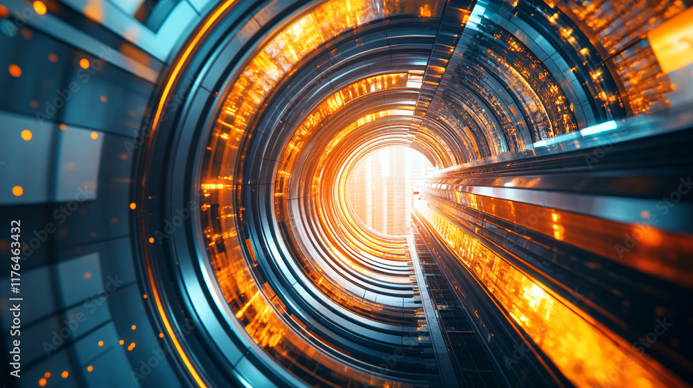 Poster dynamic tunnel with glowing lights showcases futuristic design and technology concepts