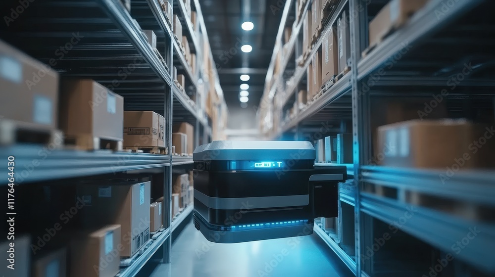 Poster advanced collaborative robot in smart warehouse environment demonstrating efficient package handling