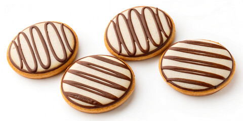 Delicious Round Cookies with Striped Chocolate Glaze Isolated for Culinary Use