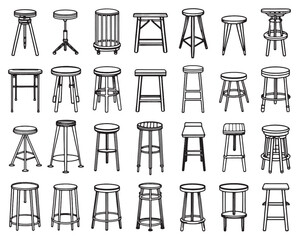 Metal stool line art 50 icon set collection pack