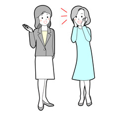 説明する女性と喜ぶ女性