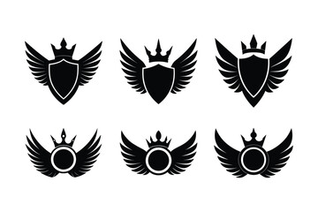 Black silhouette set of shield and circle logo, badge logo icons