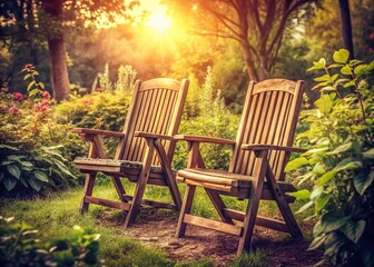Vintage Garden Chairs: Rustic Charm in a Sun-Drenched Setting