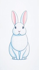 Obraz premium Charmingly Illustrated White Rabbit Sitting Serene on White Background. AI Generated