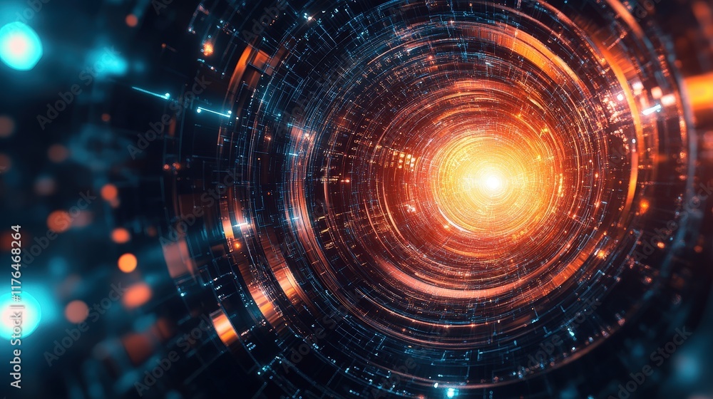 Poster abstract representation of structural communication and data transmission in a futuristic digital en