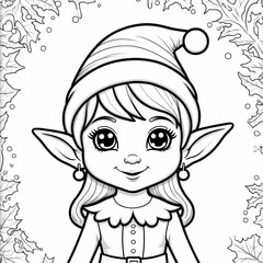 christmas elf cute coloring page. you can print it on standard 8.5x11 inch paper