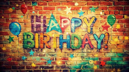 Obraz premium Vintage Happy Birthday Graffiti Art: Colorful Retro Style Lettering