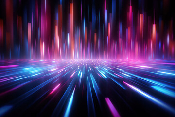 Fantastic Abstract bokeh background with financial technology symbols and dynamic light streaks