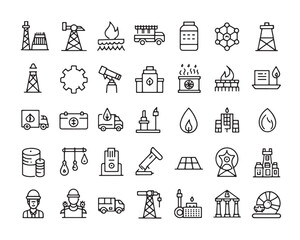 Oil and gas line art 50 icon set illustration pack