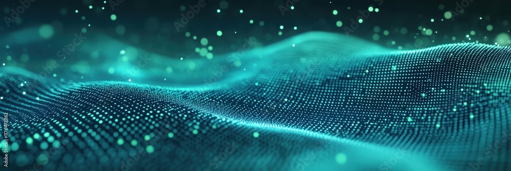 Fototapete Abstract Visualization of Technology Concepts Representing Digital Data Waves in Cyberspace with Bright Dots and Flowing Patterns