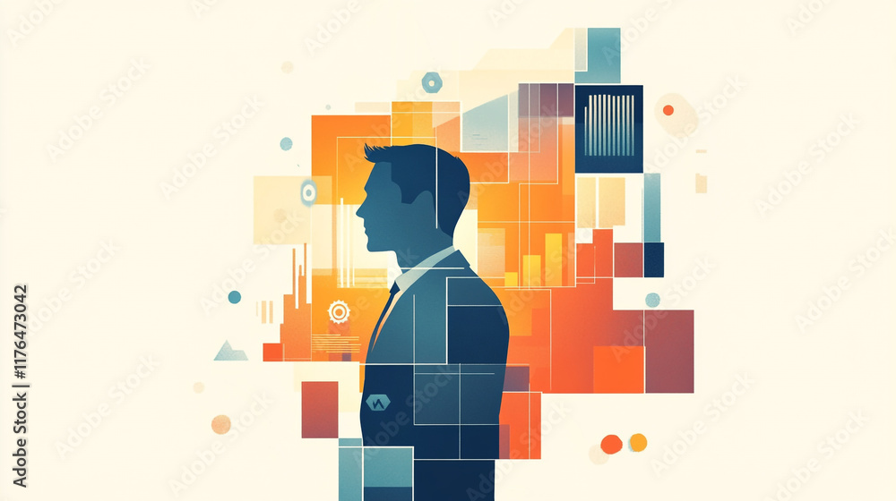 Poster business professional contemplating data visualization and analytics trends in a modern setting