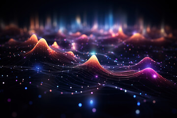 Amazing Neon blue and pink color strip wave paper on black. Abstract horizontal background
