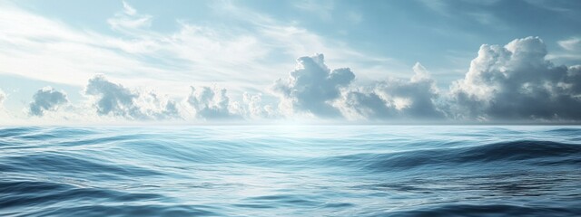 Fototapeta premium Tranquil Coastal Serenity, a serene ocean view with soft waves, gentle breezes, evoking peace and relaxation by the shore