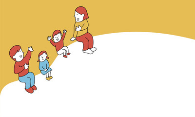 話し合う4人家族のタイトル用イラストフレーム