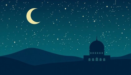Naklejka premium mosque and moon and stars with gradient background