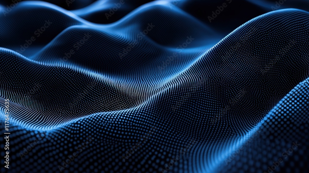 Poster futuristic technology background featuring a blue wave pattern with abstract network structures and 
