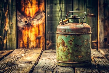 Naklejka premium Vintage Metal Gas Canister Stock Photo - Rustic Industrial Background