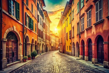 Obraz premium Vintage Modena Italy: Charming Street Scene, Retro Italian Architecture