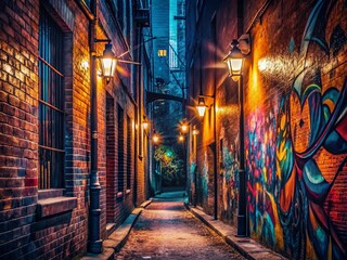 Fototapeta premium Vintage Moody Alleyway Graffiti Art Street Photography