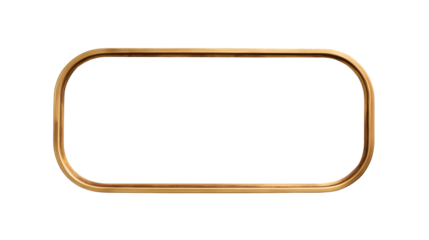 Thin, minimalist gold brass frame with rounded corners. Isolated on transparent or white background cut out