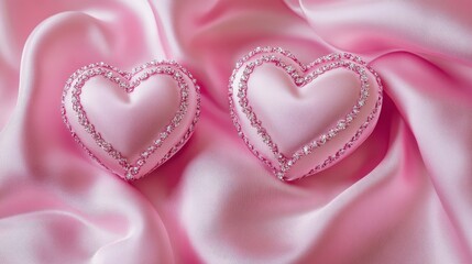 Obraz premium Romantic Pink Hearts on Soft Satin Fabric for Valentine's Day Celebration