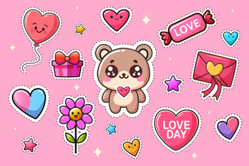 bear and hearts, sticker valentine days. vector