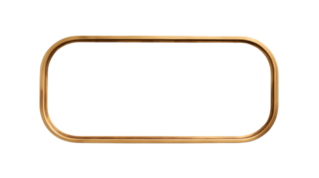 Thin, minimalist gold brass frame with rounded corners. Isolated on transparent or white background cut out