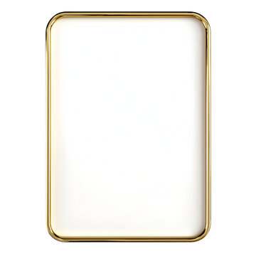 Thin, minimalist gold brass frame with rounded corners. Isolated on transparent or white background cut out