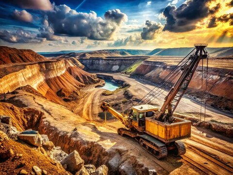 Vintage Open Pit Mining: Heavy Machinery & Vast Excavation, 1950s Style