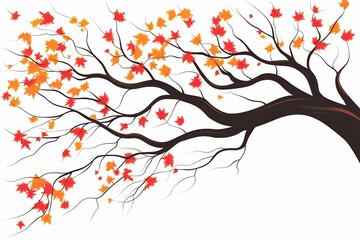 Autumn branch, leaves falling, white background, nature design, seasonal greeting