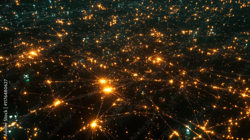 Poster glowing electrical web, intricate network of luminous wires creating a dynamic, futuristic atmospher