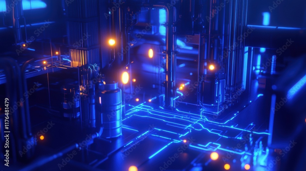 Aufkleber digital blueprint showcasing intricate electrical components, illuminated pathways highlighting conn