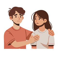 cartoon of a man comforting a woman in a flat design