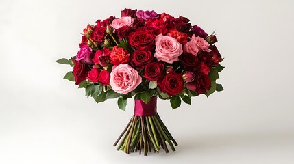 Fototapeta premium A vibrant mix of red and pink roses arranged in a bouquet