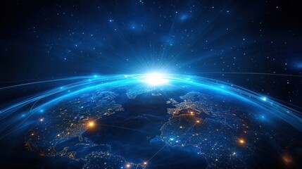 Global Digital Network, vibrant interconnected lines illuminating a world of electrical connectivity, symbolizing modern technology and communication