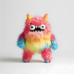 Fototapeta premium Fluffy monster toy with vibrant colors and big eyes, perfect for kids