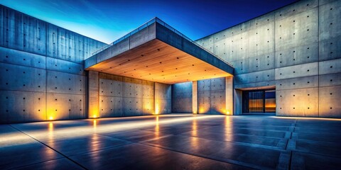 Fototapeta premium Night Photography Minimalist Architecture Concrete Room Illuminated Interior Design